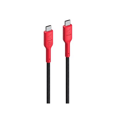 Unisynk USB-C Data Blocker Cable, datasiirron estävä kaapeli, 240W, 2m, punainen/musta