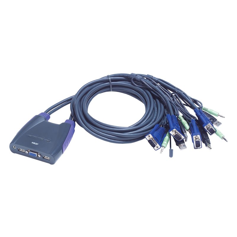 Aten KVM-kytkin, 1 pääte ohjaa 4 tietokonetta, VGA, USB ja ääni, sininen