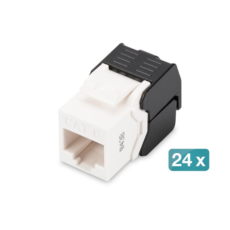 Digitus Suojaamaton UTP Cat6 Keystone-liitinmoduuli, Tool-free, musta/valkoinen, 24kpl