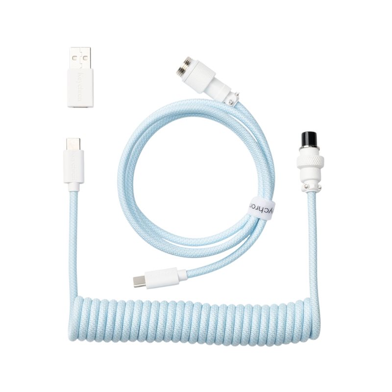 Keychron Coiled Aviator Cable 8K - Straight, näppäimistön kierrekaapeli, vaaleansininen