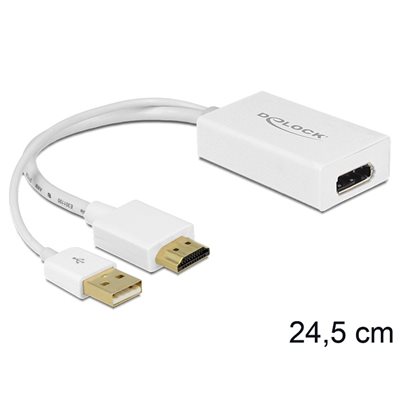 DeLock HDMI-A uros -> DisplayPort 1.2 naaras -adapteri, valkoinen