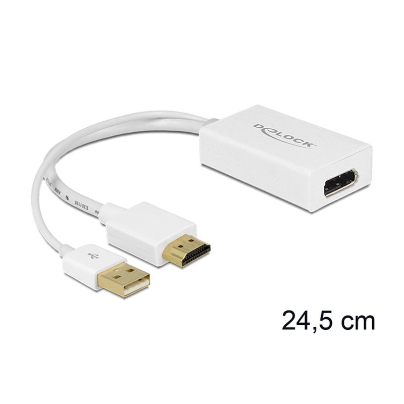 DeLock HDMI-A uros -> DisplayPort 1.2 naaras -adapteri, valkoinen