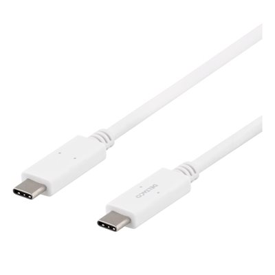 Deltaco 3.2 Gen1 USB-C -kaapeli, 5 Gbps, PD3.0 100W, 1m, valkoinen