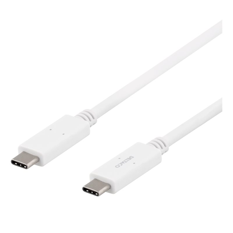 Deltaco USB-C 3.1 Gen 1 -kaapeli, 5Gbps, PD3.0 5A 100W, 1m, valkoinen