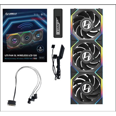Lian Li UNI FAN SL Wireless LCD Reverse Blade - Triple Pack, 120mm ARGB PWM -laitetuuletinsarja, musta