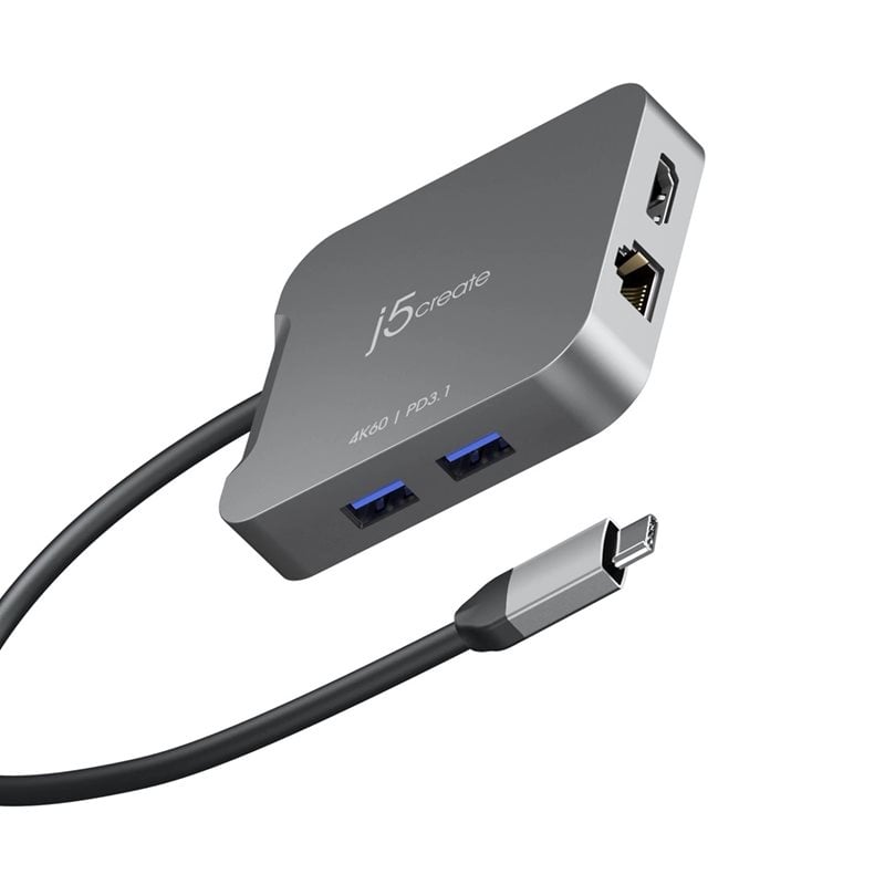 j5create 4K60 Elite USB-C Travel 5-in1 -telakka, hopea