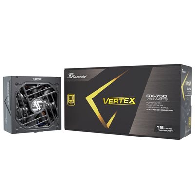 Seasonic 750W VERTEX GX-750, ATX-virtalähde, PCIe 5.1, 80 Plus Gold, musta