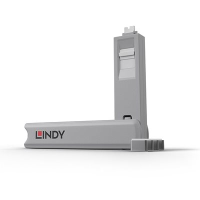 Lindy USB-C Port Blocker, 4kpl + avain, valkoinen/harmaa