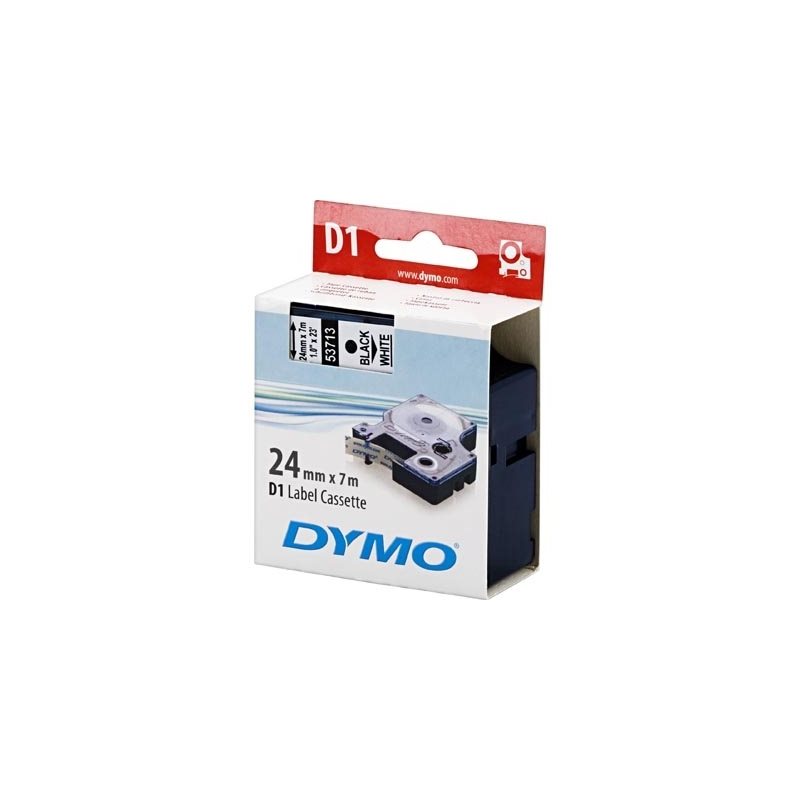 Dymo D1 merkkausteippi standardi 24mm, valkoinen, 7m rulla