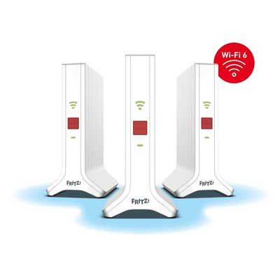 FRITZ! Mesh Wi‑Fi Set 4200, Tri Band AX4200 Wi‑Fi 6 -Mesh-järjestelmä, valkoinen, 3 kpl