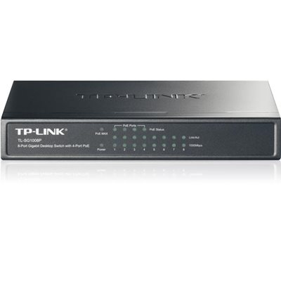 TP-Link Kytkin 8x10/100/1000Mbps, RJ45, 4xPoE, pöytämalli, musta