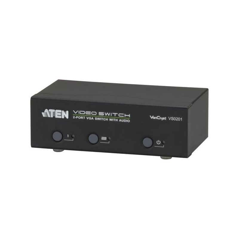 Aten VGA-Switch 2 konetta 1 näytölle, HD-15 na/ur, 3,5mm, RS232, musta
