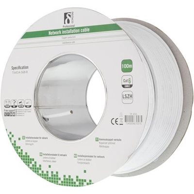 Deltaco U/UTP Cat6 asennuskaapeli, LSZH, 100m kela, valkoinen