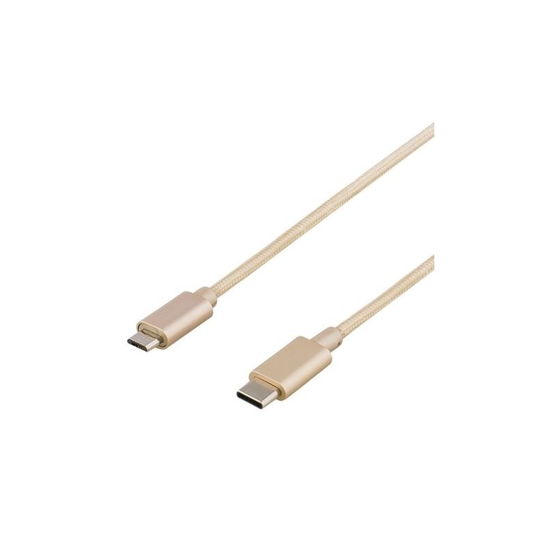 Deltaco 2.0 USB-C - Micro-USB -kaapeli, kangaspäällystetty, 1m, kulta