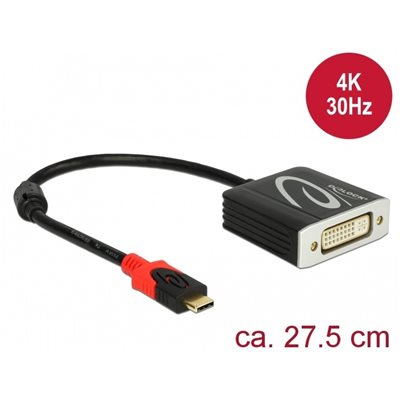 DeLock USB-C uros -> DVI naaras -adapteri, DP Alt Mode, 4K30Hz, musta