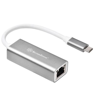 SilverStone EP13, USB 3.1 Type-C Gen1 -> RJ-45 -verkkoadapteri, harmaa/valkoinen