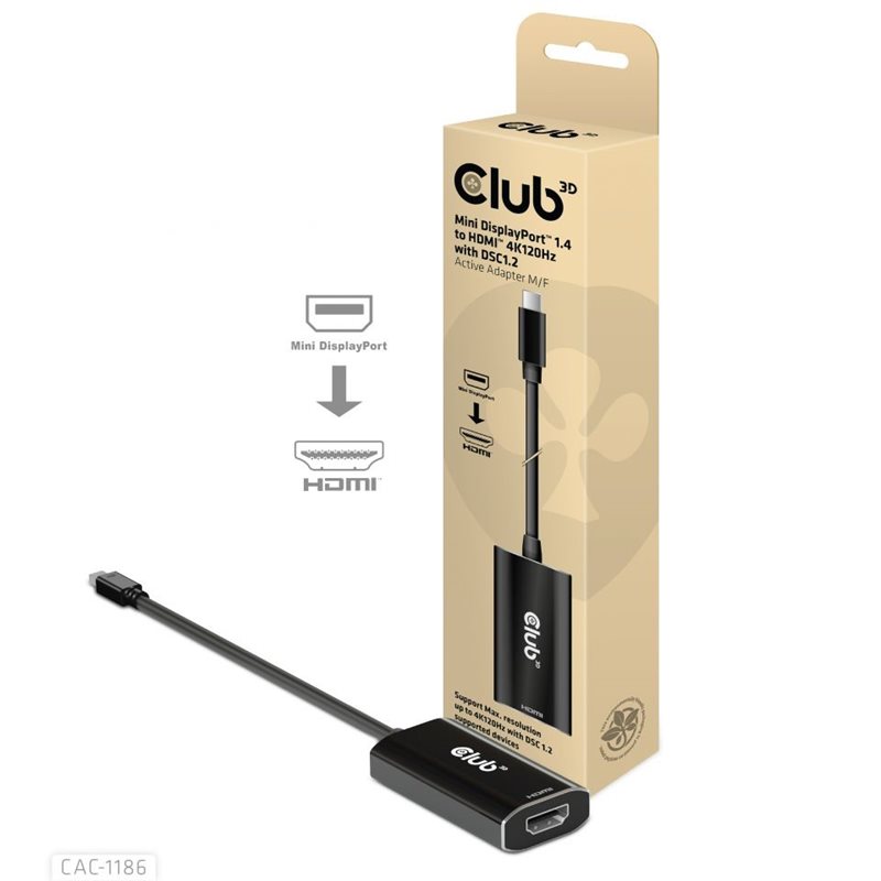 Club 3D Mini DisplayPort 1.4 -> HDMI 2.1 aktiivinen adapteri