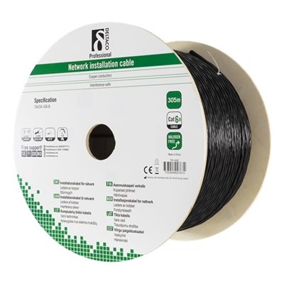 Deltaco U/FTP Cat6a suojattu asennuskaapeli ulkokäyttöön, LSZH, 305m kela, musta