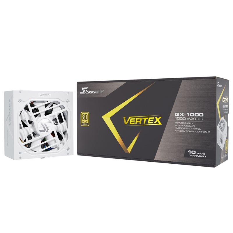 Seasonic 1000W VERTEX GX-1000 White, ATX-virtalähde, PCIe 5.0, 80 Plus Gold, valkoinen