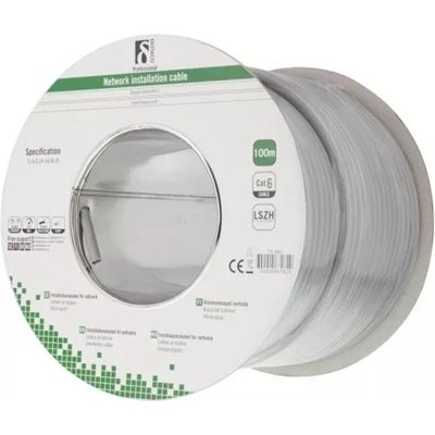 Deltaco F/UTP Cat6 suojattu asennuskaapeli, LSZH, 100m kela, harmaa