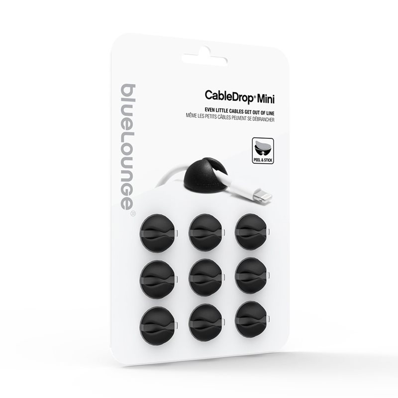 Bluelounge CableDrop Mini, johtojen liimapidike, 9-pack, musta