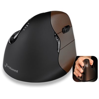 Evoluent VerticalMouse 4 Small Wireless, langaton ergonominen pystyhiiri, oikeakätinen, musta/ruskea
