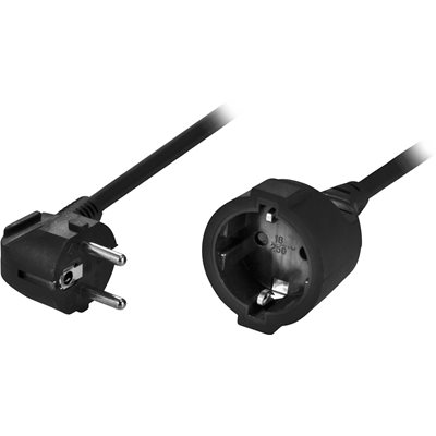 Deltaco Maadoitettu laitekaapeli, CEE 7/7 kulma -> Schuko, 3m, musta