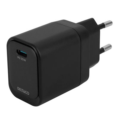 Deltaco 20W verkkovirtalaturi, USB-C PD, musta
