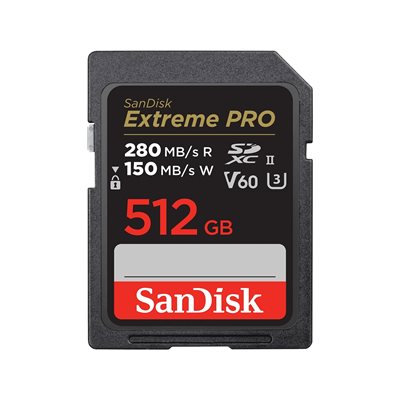 Sandisk 512GB Extreme Pro, SDXC -muistikortti, UHS-II V60 U3, 280/150 MB/s