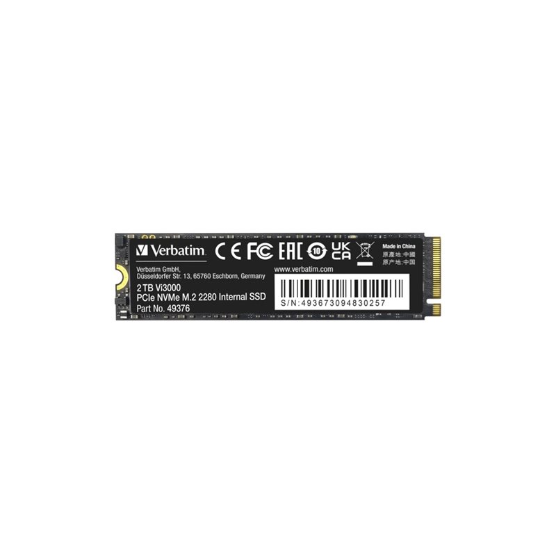 Verbatim 2TB Vi3000, NVMe SSD -levy, M.2 2280, PCIe 3.0 x4, 3100/2200 MB/s