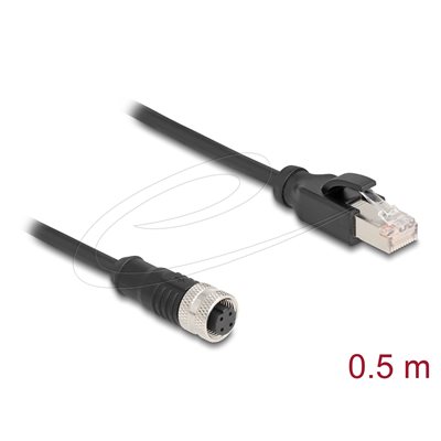 DeLock M12 D-koodattu 4-pin naaras - RJ-45 Cat5e S/FTP uros -teollisuusverkkokaapeli, 0,5m, musta