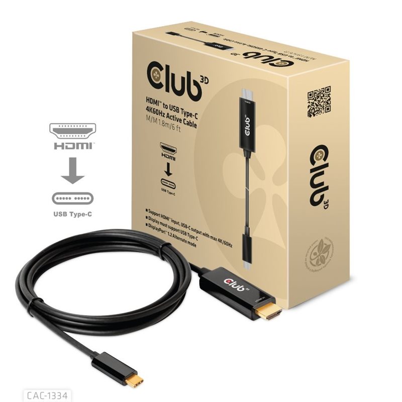 Club 3D USB-C - 2.0 HDMI -näyttökaapeli, 1,8m, musta