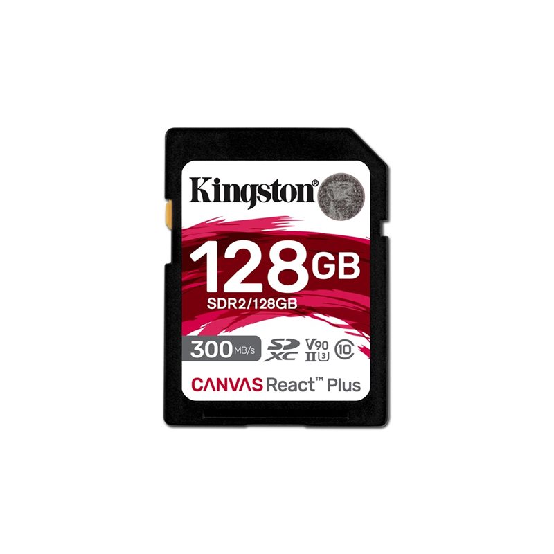 Kingston 128GB Canvas React Plus SDXC -muistikortti, Class 10, UHS-II, U3, V90, 300/260 MB/s