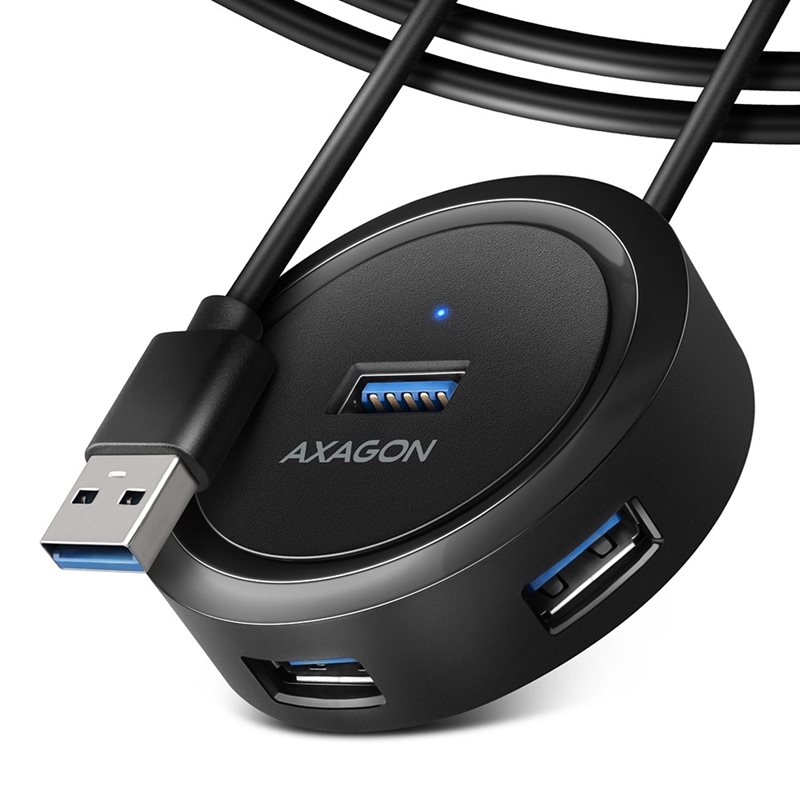 AXAGON 3.2 Gen 1 USB-A-hubi, 4x USB-A, micro-USB lisävirta, 1,2m, musta