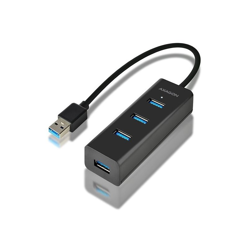 AXAGON 3.0 USB-A-hubi, 4x USB-A, micro-USB lisävirta, 0,3m, musta
