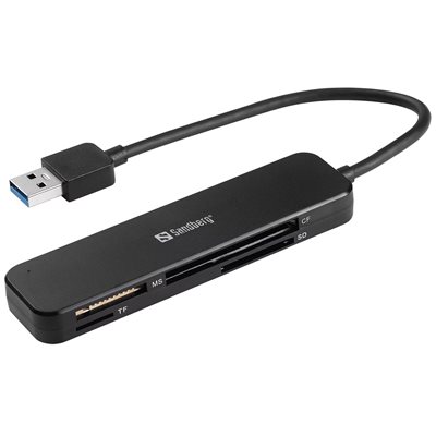 Sandberg USB 3.0 Pocket Card Reader, musta