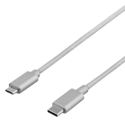 Deltaco 2.0 USB-C - Micro-USB -kaapeli, kangaspäällystetty, 1m, hopea
