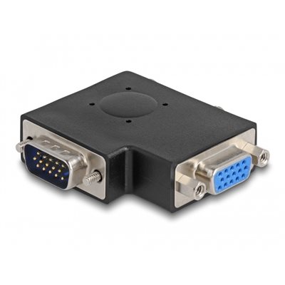 DeLock VGA-sovitin HD15 uros - HD15 naaras, kulmaliitin, musta