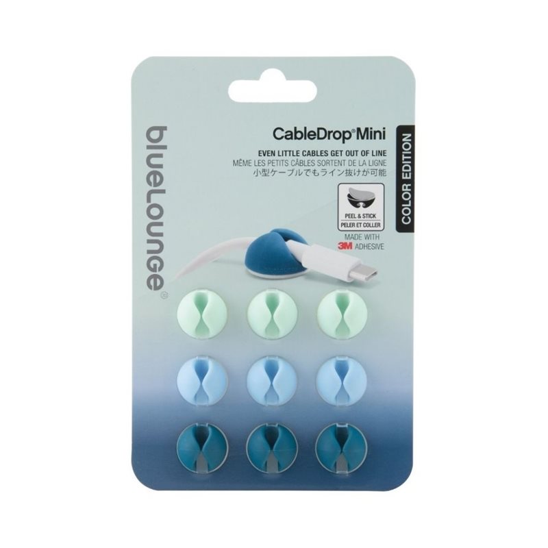 Bluelounge CableDrop Mini, johtojen liimapidike, 9-pack, Ombre Blue