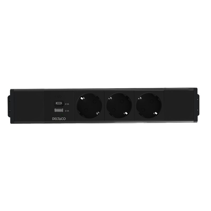 Deltaco Virtapaneeli pöydän alle, 3x Schuko + USB A/C, GST18-liitännällä ja ketjutuksella, musta