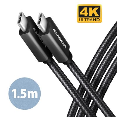 AXAGON 3.2 Gen2 USB-C -kaapeli, 20Gbps, PD3.0 5A 100W, punottu, 1,5m, musta