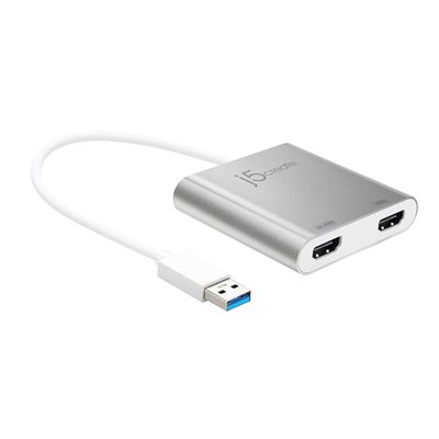 j5create USB-A -> 2x HDMI -adapteri, hopea