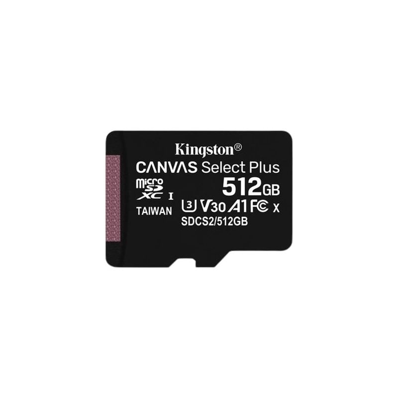 Kingston 512GB Canvas Select Plus, microSDXC -muistikortti, UHS-I V30 U3 A1, 100/85 MB/s, SD-adapterilla