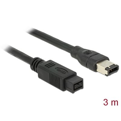 DeLock FireWire 9-pin -> 6-pin -kaapeli, 3m, musta