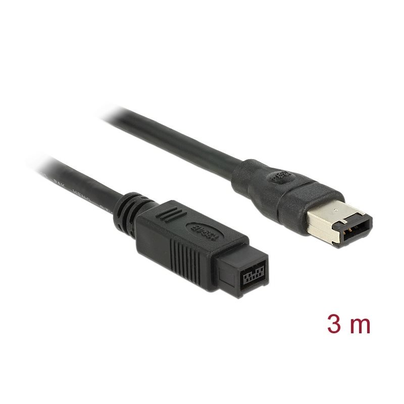 DeLock FireWire 9-pin -> 6-pin -kaapeli, 3m, musta