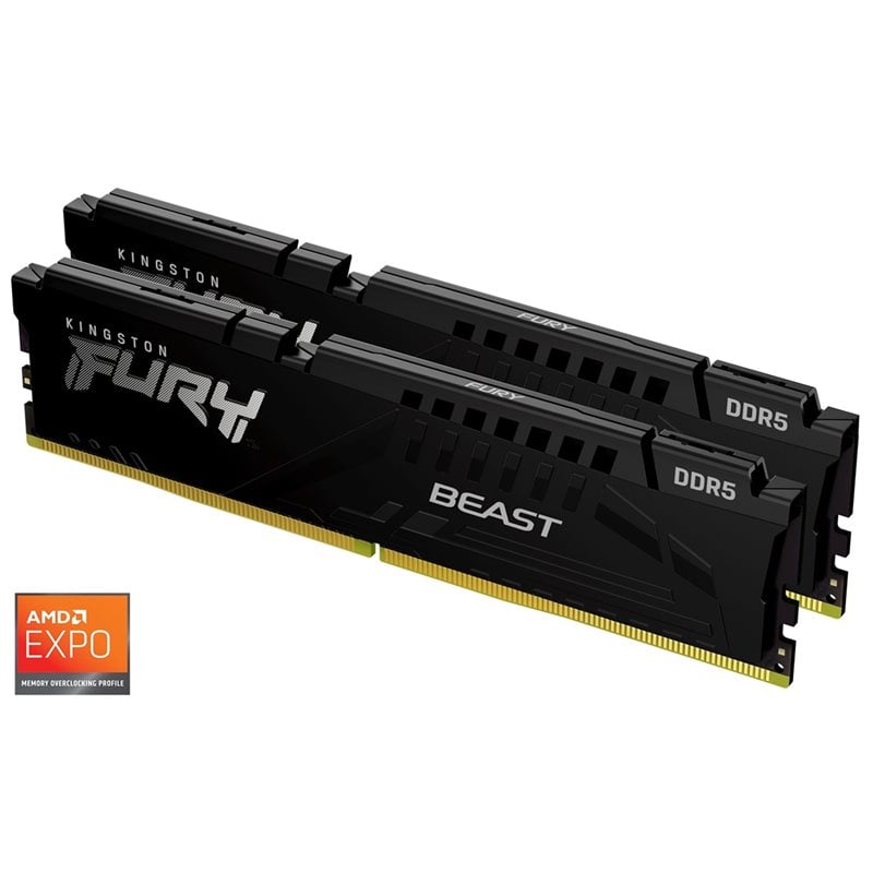 Kingston (Outlet) 32GB (2 x 16GB) Fury Beast DDR5, 6000MHz, CL36, 1,35V, musta