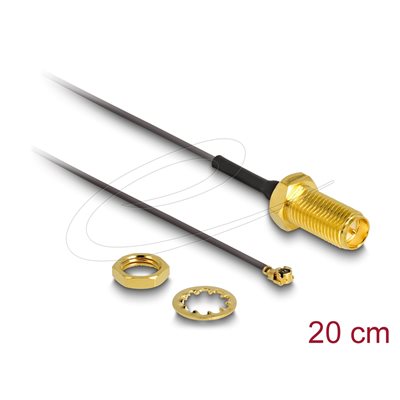 DeLock RP-SMA naaras -> I-PEX uros -antennikaapeli, 0,2m, musta