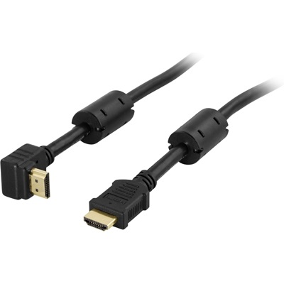 Deltaco 1.4 HDMI -näyttökaapeli, kulmaliitin-suora, 1,5m, musta