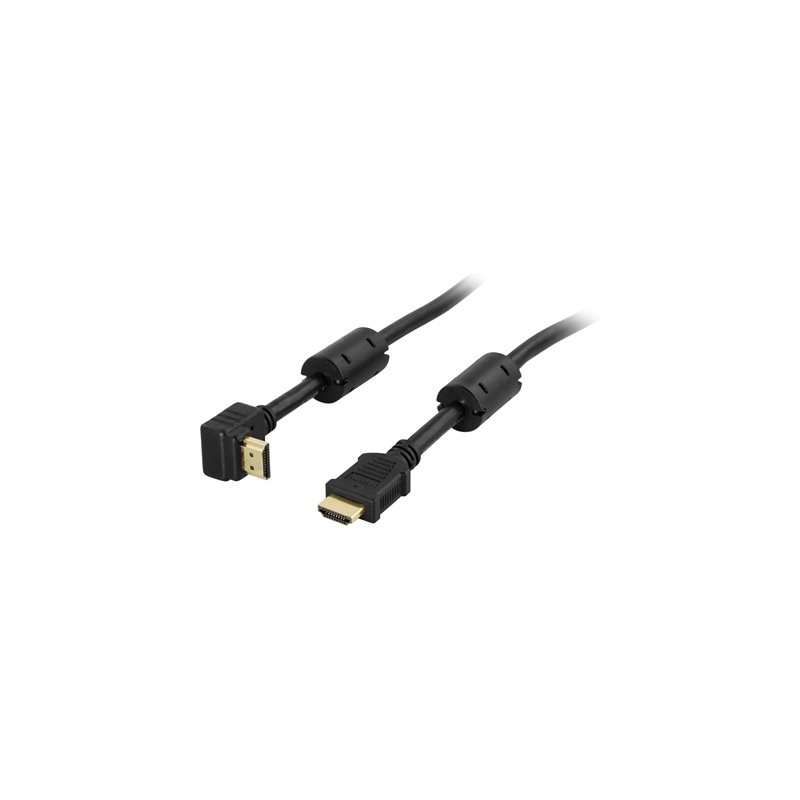 Deltaco 1.4 HDMI -näyttökaapeli, kulmaliitin-suora, 1,5m, musta