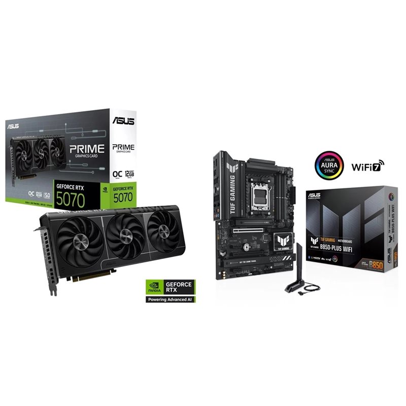 Asus PRIME-RTX5070-O12G + TUF GAMING B850-PLUS WIFI -tuotepaketti